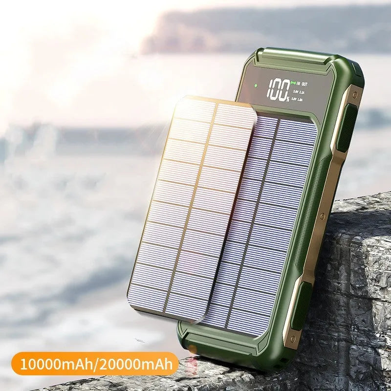 Military grade mobile power bank in black, green, or orange, showing compact size