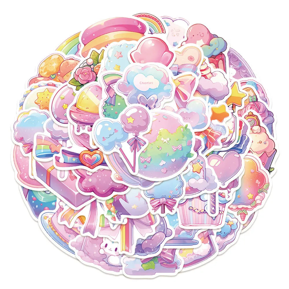Pack of fresh candy coloured cute small object decorative waterproof stickers.