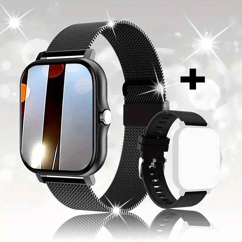 Smart watch with 1.44-inch colour touchscreen display on a silicone wrist strap.
