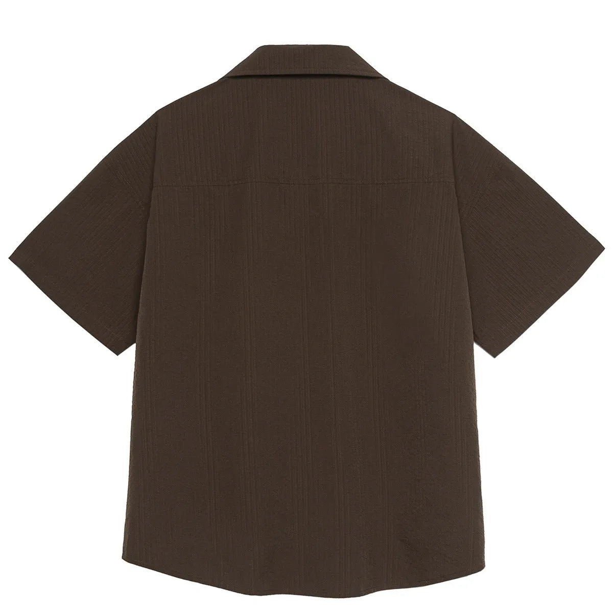 Brown striped waterproof outdoor shirt with Cuban collar and short sleeves for mountain camping