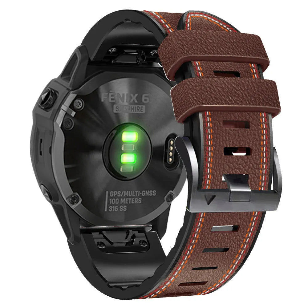 Silicone quick-release watchband for Garmin Fenix smartwatch in black, brown, light brown, or white