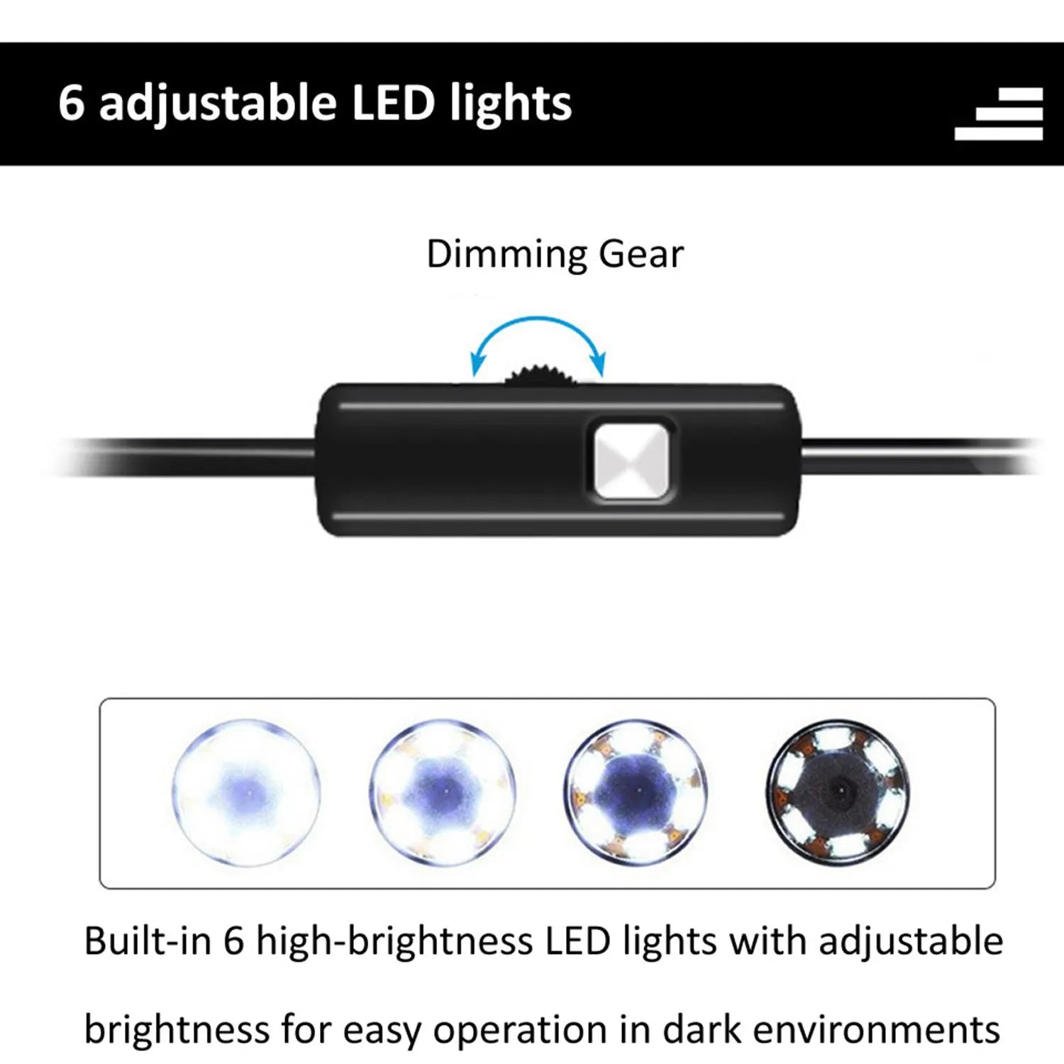 USB-C Android mobile phone endoscope with flexible cable, IP67 waterproof camera, and hook, magnet and mirror attachments.