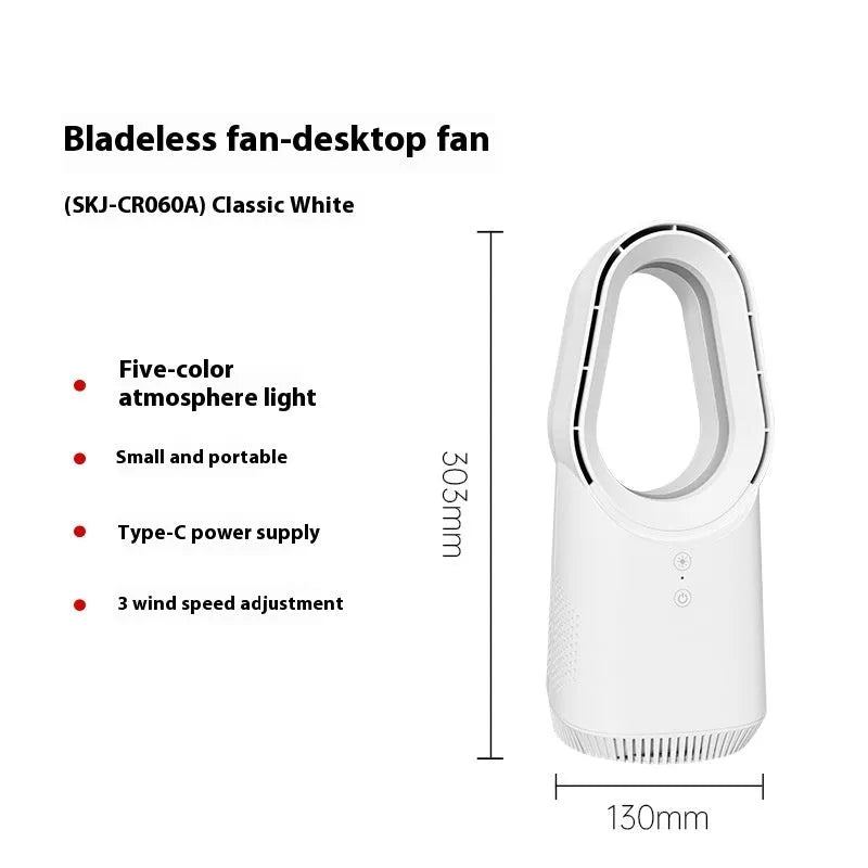 White SK bladeless tower floor fan with touch screen controls and remote