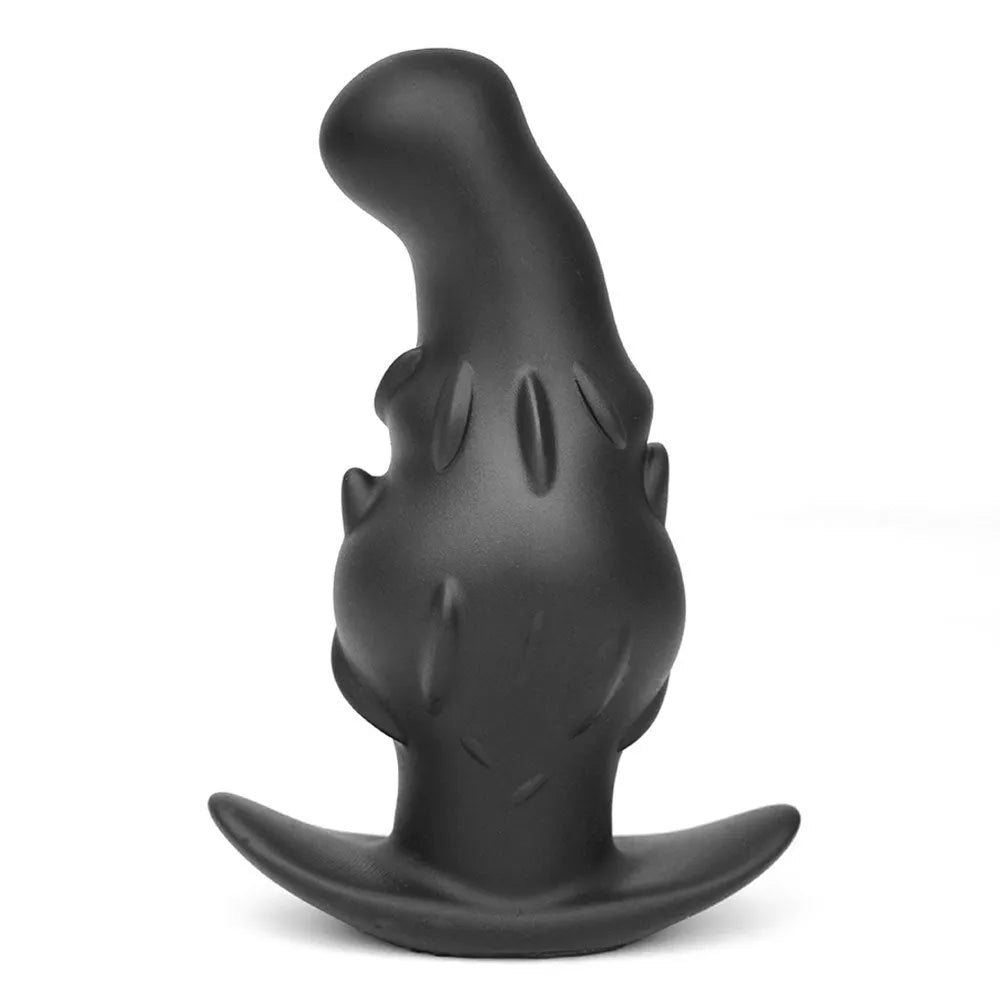 A purple, gold, or black silicone masturbator for adults, shown with size options S, M, L, and XL.