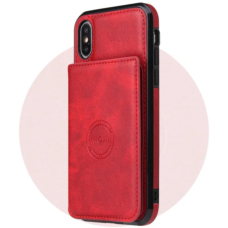 iPhone 11 card wallet case in imitation leather showing card slots on back cover