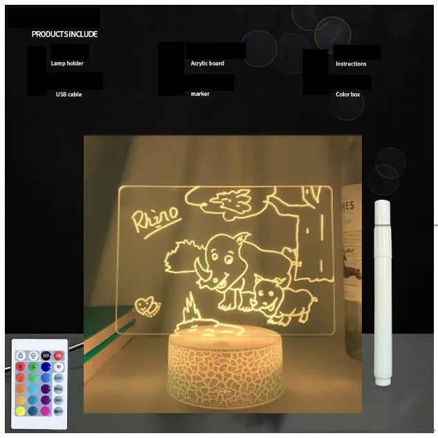 Black crack touch colour 3D acrylic message board night light with remote control and stylus on desk