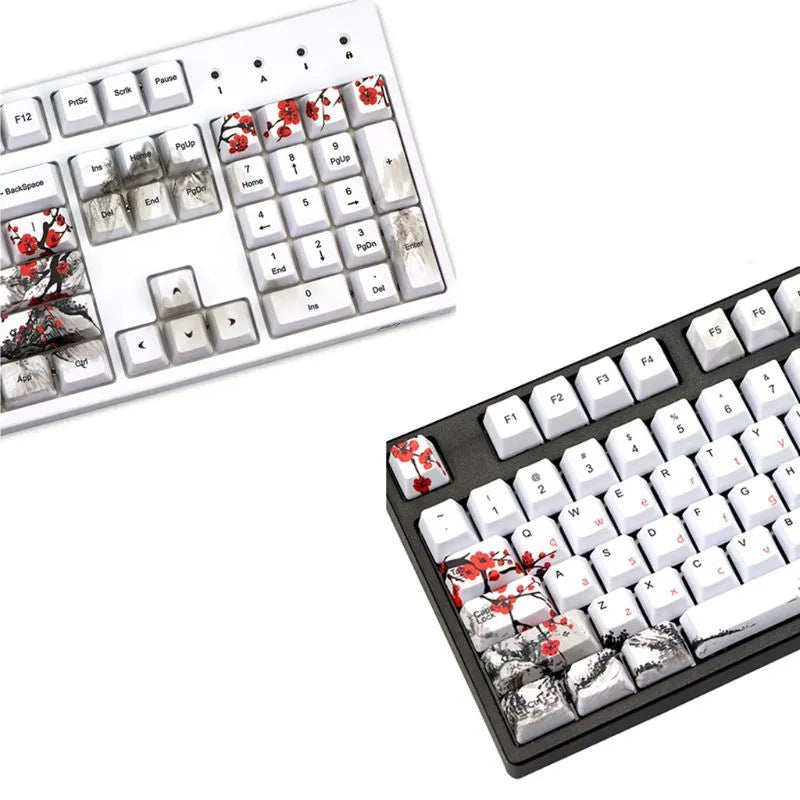 PBT mechanical keyboard keycap set 109 keys OEM height Wangjiang Plum theme five-sided sublimation