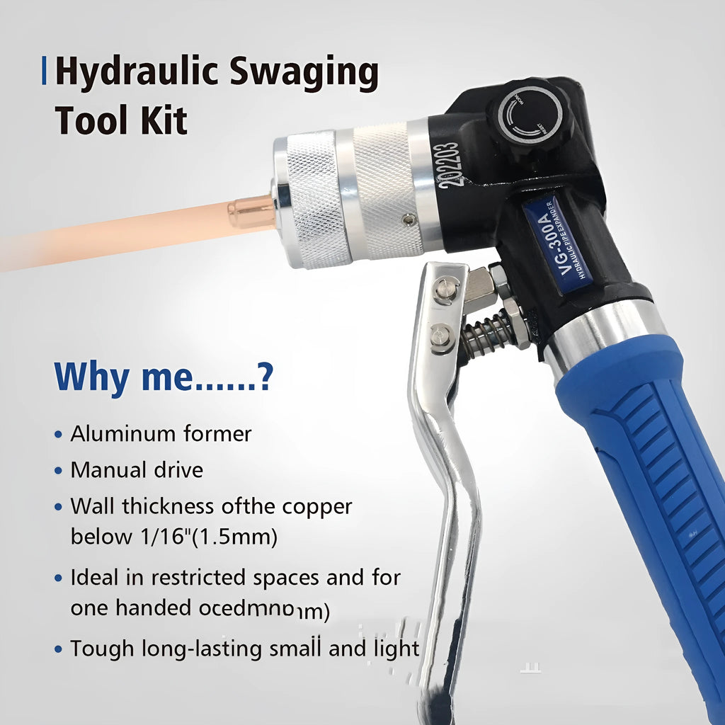 VG-300 style hydraulic tube expander tool for refrigeration repair made from high-strength alloy steel.