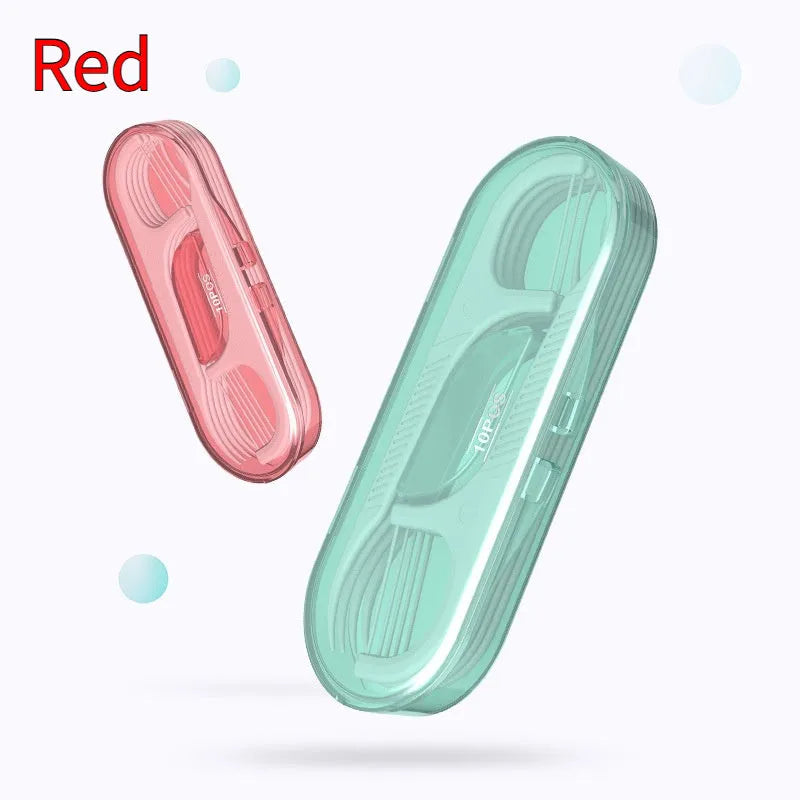 Plastic dental floss dispenser bag with 180x238mm dimensions containing multiple floss pieces