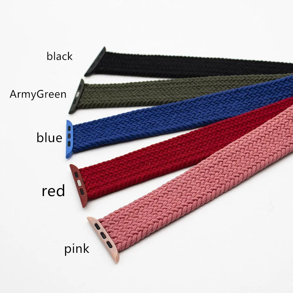 Recycled yarn and nylon woven Apple Watch strap with plastic head connector in multiple colours.