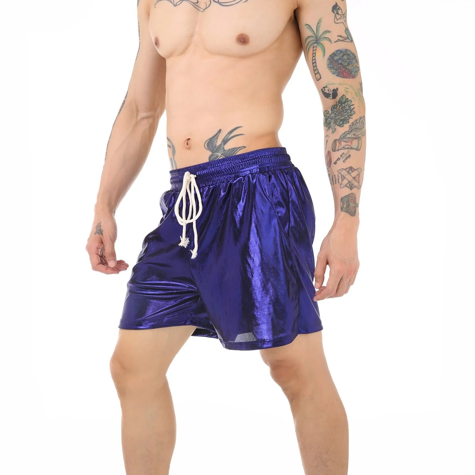 Men's casual polyester home pants in silver colour, lightweight lounge trousers for indoor relaxation