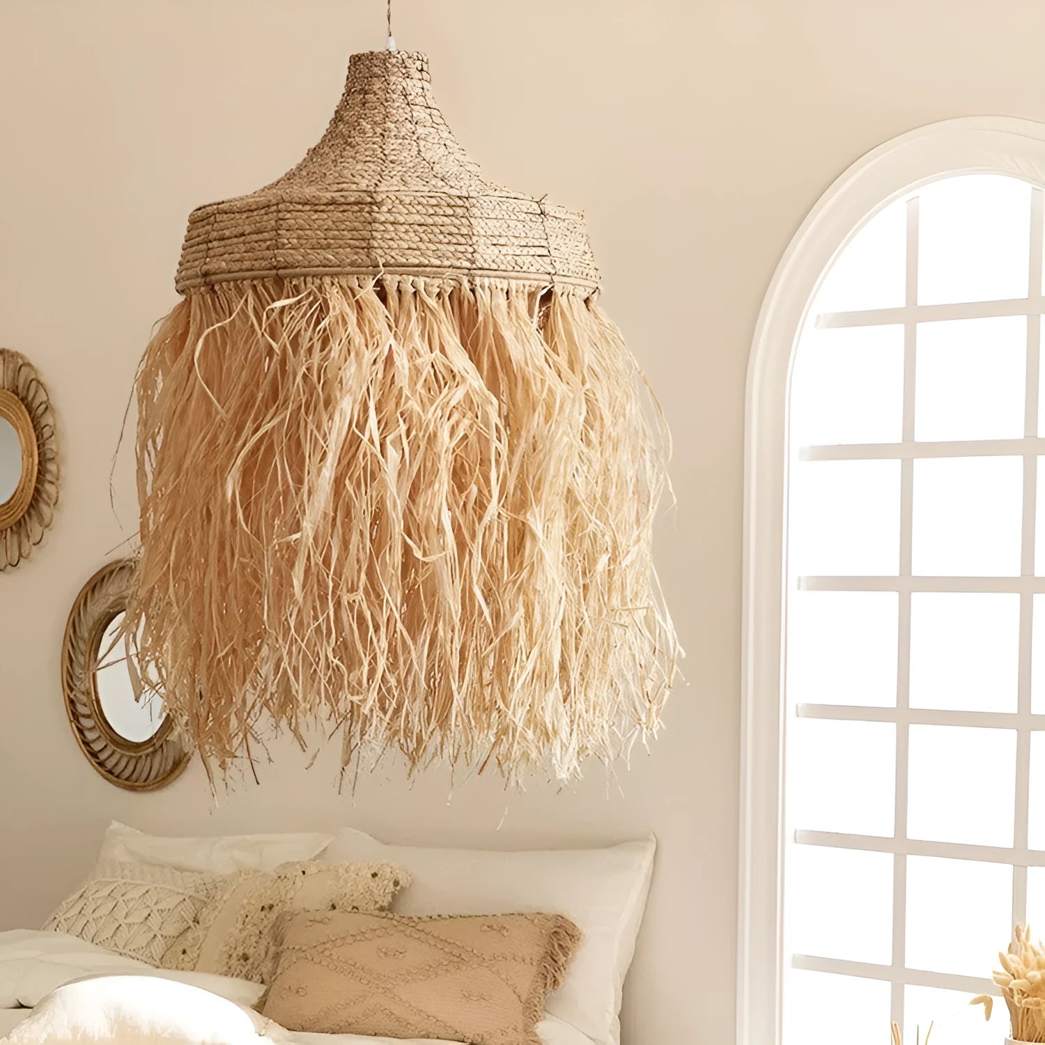 Retro Southeast Asian style restaurant pendant light with wild vetch and willow weaving materials, 50cm diameter