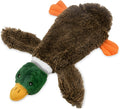 Green stuffless dog toy with squeakers and bottle insertion cavity