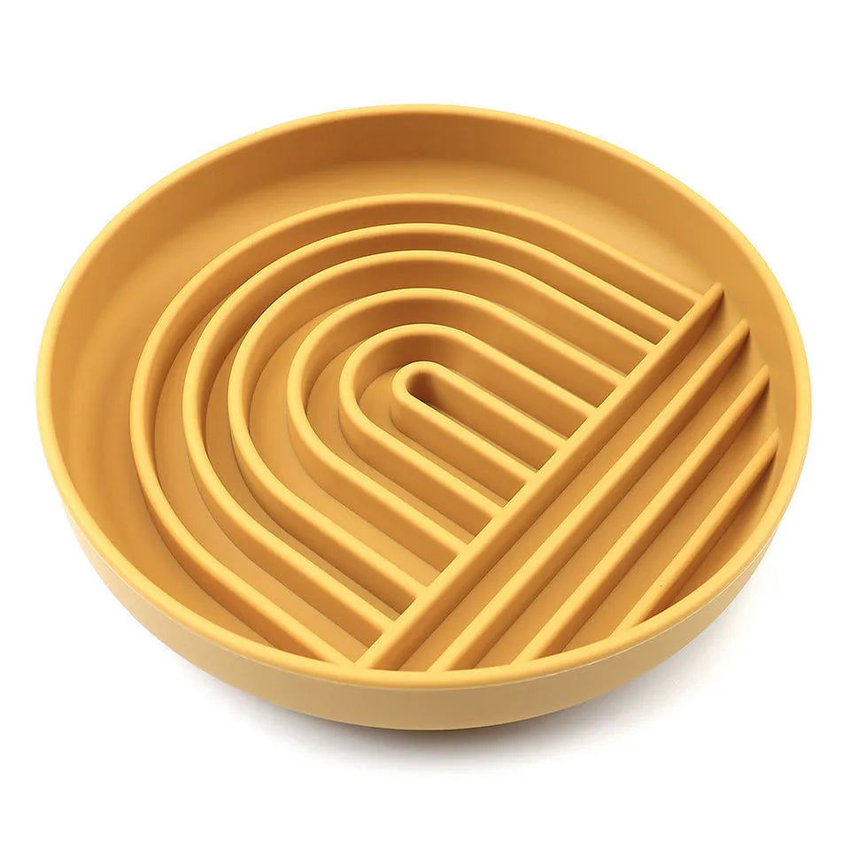 Silicone slow feeder dog bowl with textured ridges, shown in charcoal ash colour.