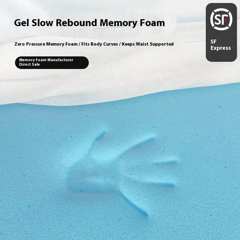 Thin gel memory cotton tatami mattress showing regenerated cellulose fabric surface and artificial latex core.