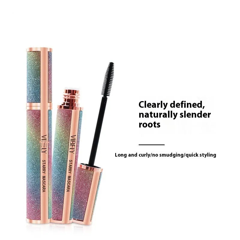 Black waterproof mascara with wand for long thick curling eyelashes in English packaging
