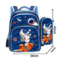 Blue cartoon print children's backpack with pencil case for school use