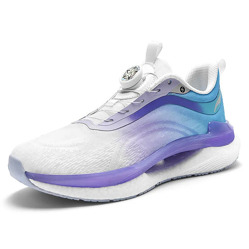 Men's high top breathable running shoes in cotton candy colour with mesh upper and buckle fastening