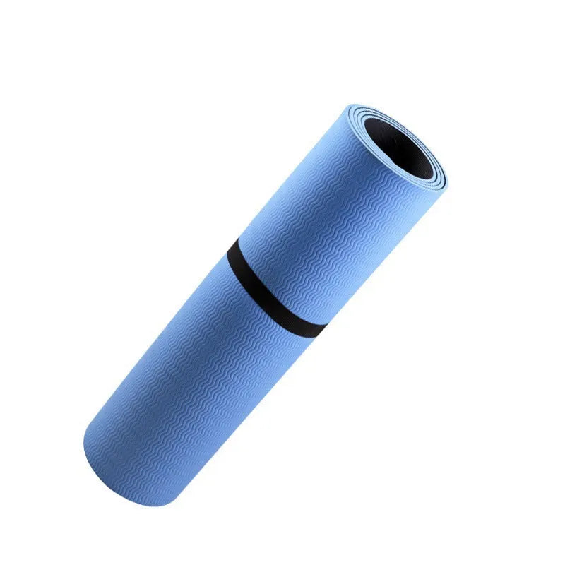 Blue conductive yoga mat with floral pattern, grounding wire, and dimensions 182x61cm.
