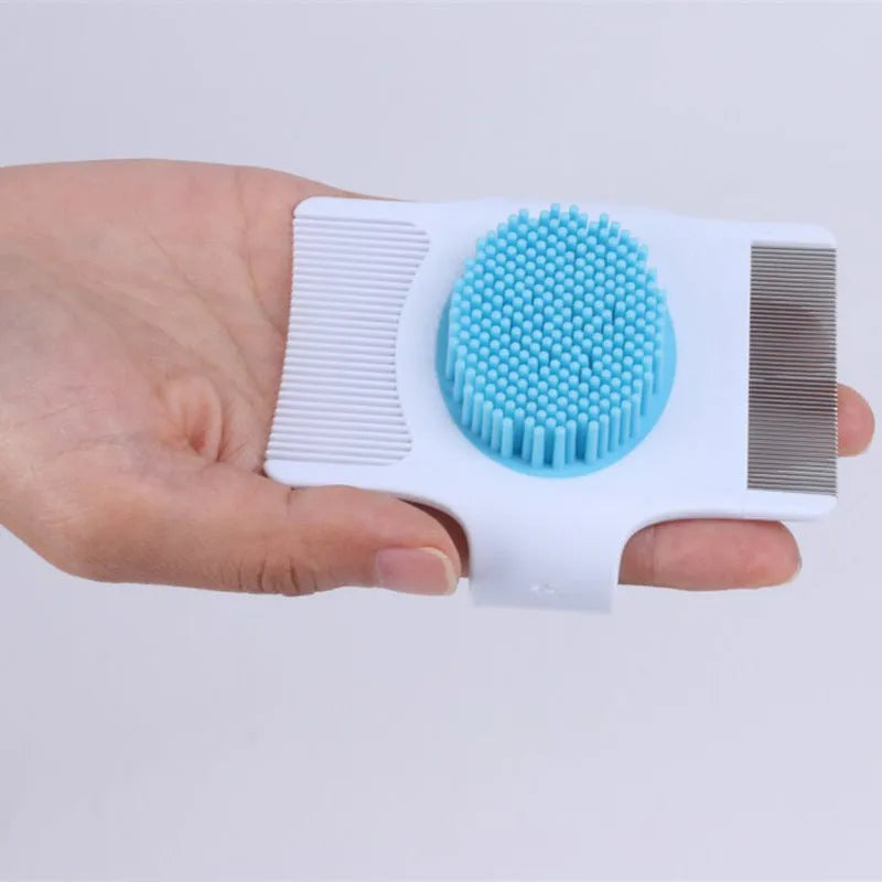 Blue multifunctional pet grooming comb for dogs with floating hair removal and massage features