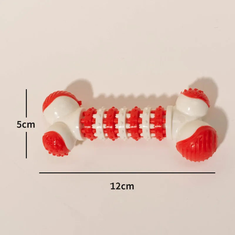 Blue bone-shaped interactive dog toy with treat compartment for small breed teething and chewing