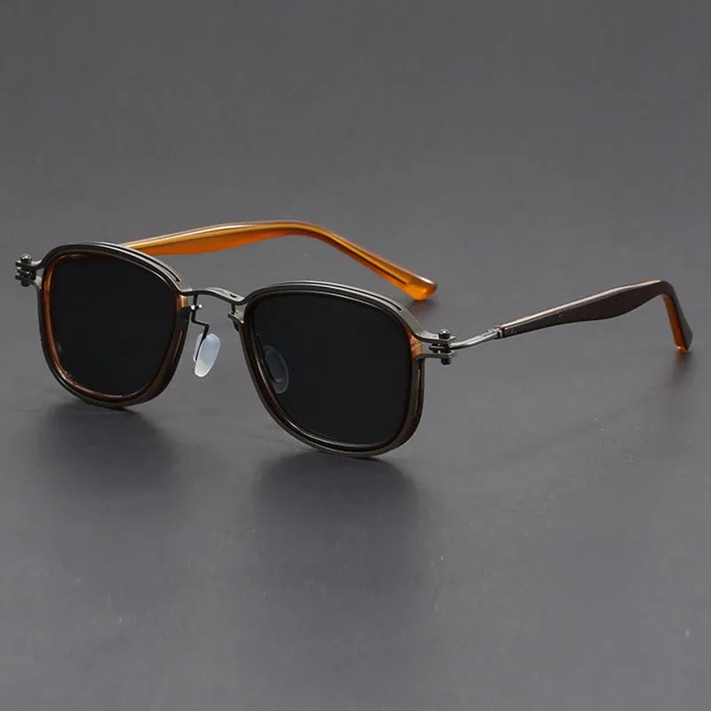 Retro square frame metal sunglasses with AC lenses in Black Gold Full Gray colour option