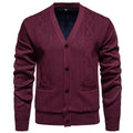 Men's striped cardigan sweater with wool lining in brown colour showing long sleeves and front opening