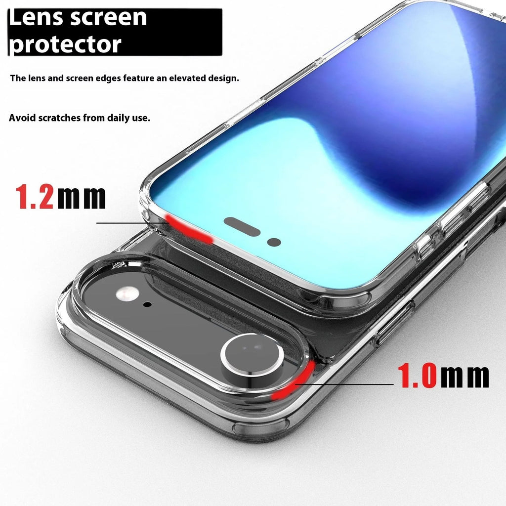 Transparent magnetic phone case for iPhone 17 Pro showing clear TPU construction with magnetic rings visible