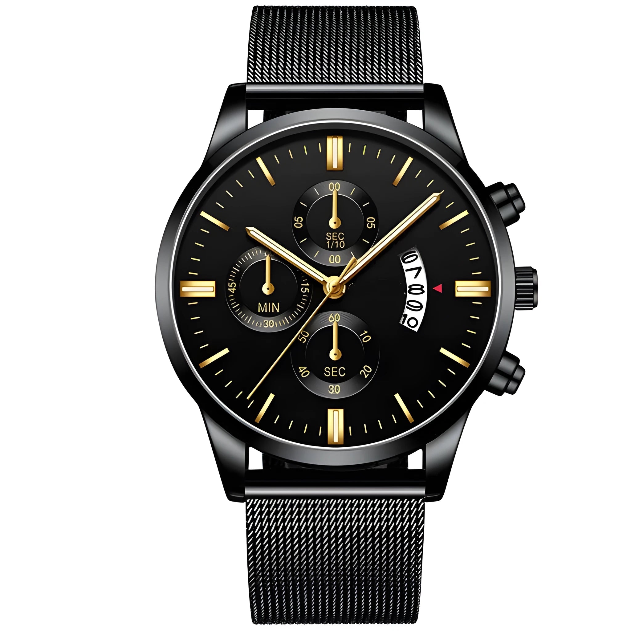 Men's stainless steel quartz watch with mesh band in a two-tone colour option.