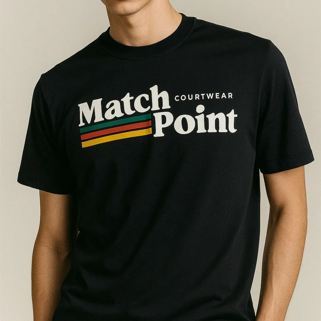 Black men's T-shirt with a 3D digital printed pattern, featuring a round neck and short sleeves.