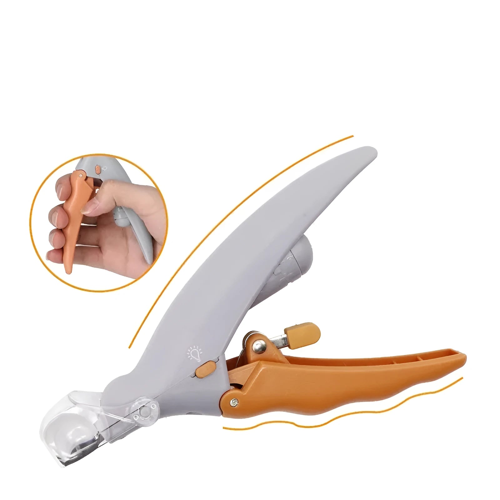 Yellow pet nail clipper with LED light and magnifying glass for dog and cat grooming