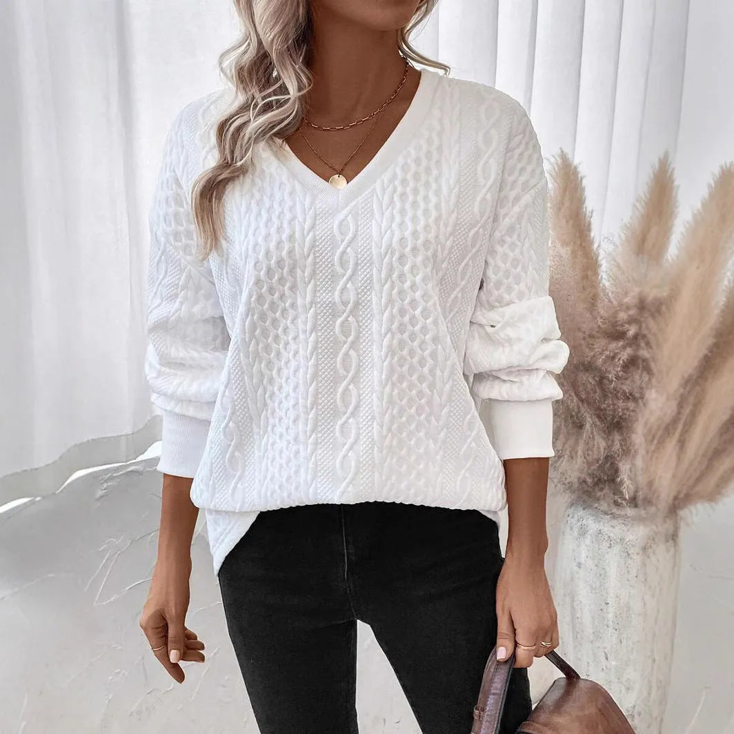 Men's milky white long sleeve T-shirt with 3D pattern and loose Japanese Korean casual fit