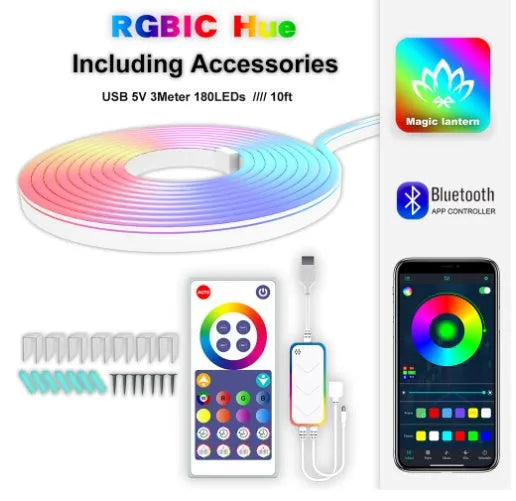 3 metre RGB magic colour Bluetooth WIFI phantom neon LED strip lights with remote control