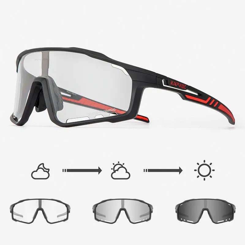 Colour-changing cycling sunglasses with photochromic lens and TR90 frame