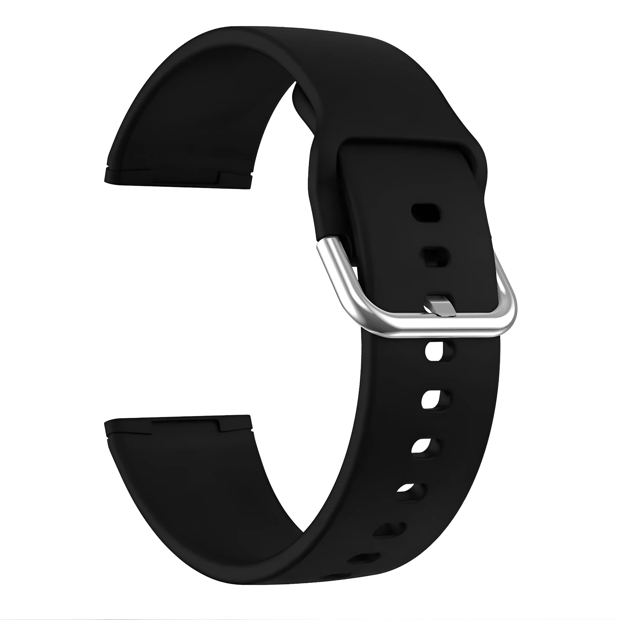 Silicone replacement strap with silver buckle for Fitbit Versa 3 and Sense 2 in a selection of solid colours.