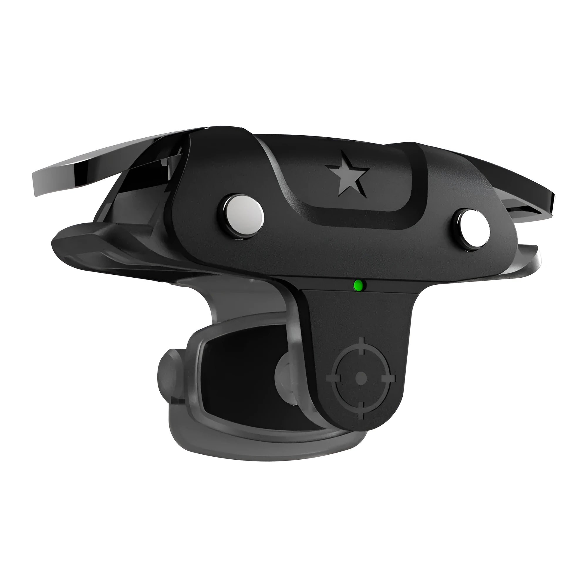 Black F5 mobile game controller showing compact 5cm dimensions for phone gaming