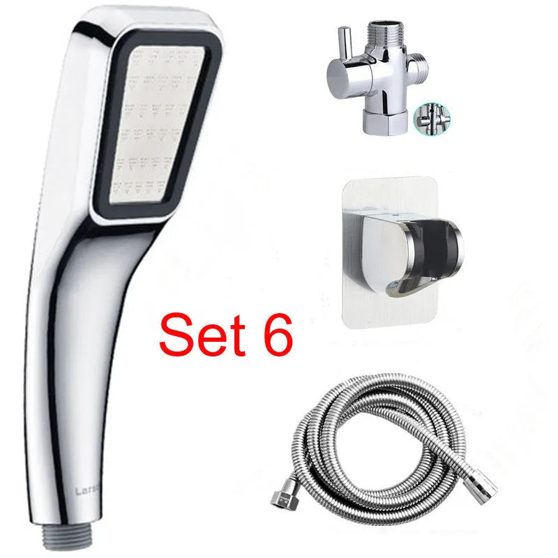 Orange hand-held pressurised shower set with rain function shower head