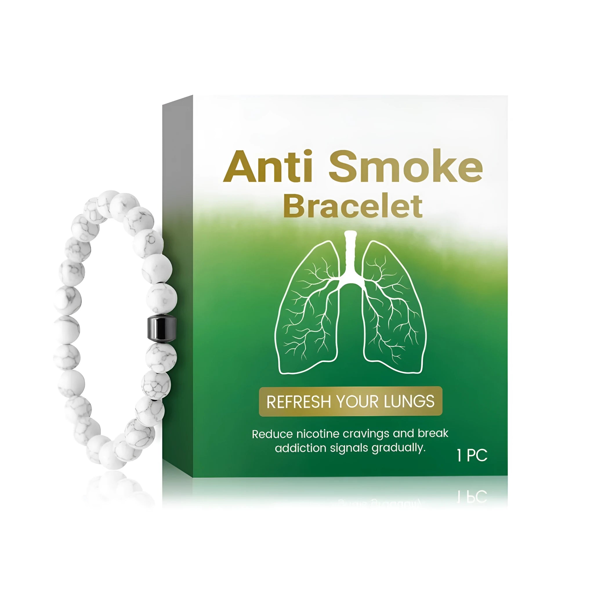Women's adjustable smoke prevention bracelet with synthetic turquoise beads in blue green tones