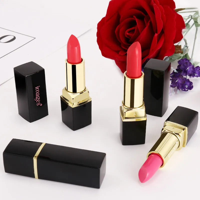 Lipstick lip gloss hybrid stick in 10 colours including coral red and baby pink, 3.8g net weight.