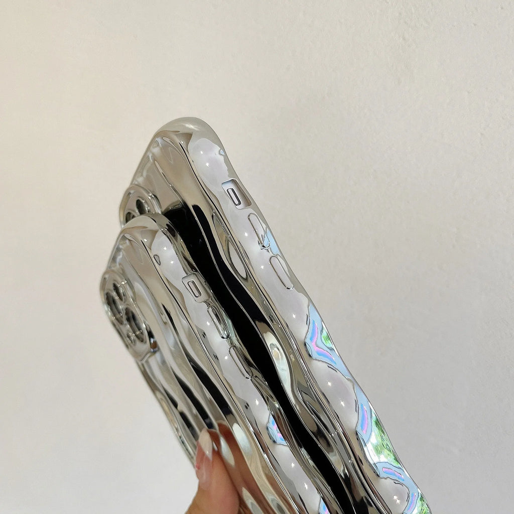 Electroplating three-dimensional wave stripe protective phone case for iPhone 17 series in multiple colour options.