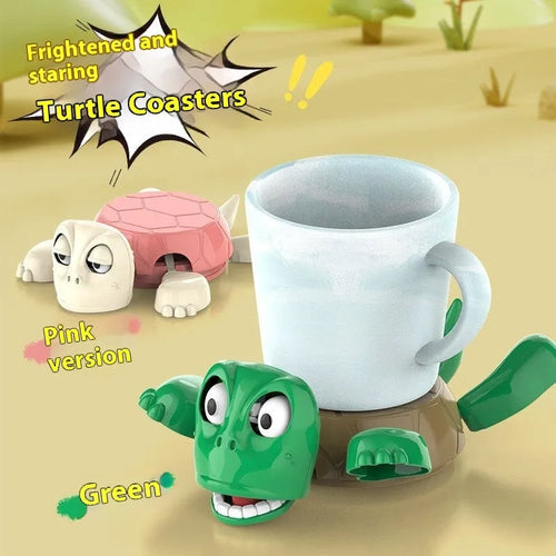 Turtle-shaped ABS plastic coaster in light green, dark green, wheat starch, and yellow colour options.