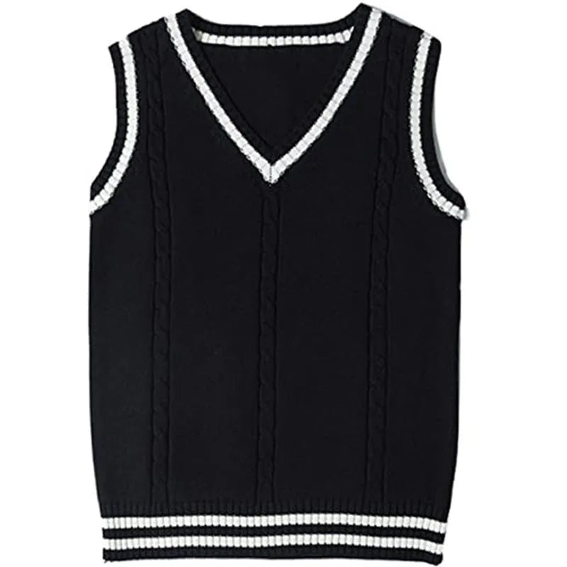 Women's slim fit V-neck knitted waistcoat sweater with striped stitching in acrylic fabric.