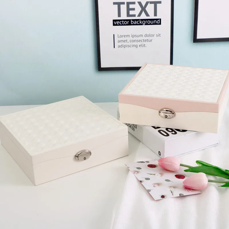 Large capacity red or white PU leather jewellery storage box for necklaces and rings