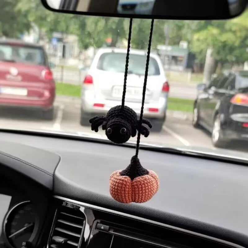 Plush hand-woven car hanging ornament with Halloween cartoon design on polyester fabric