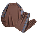 Men's casual round neck suit set in apricot colour with long sleeves and matching trousers