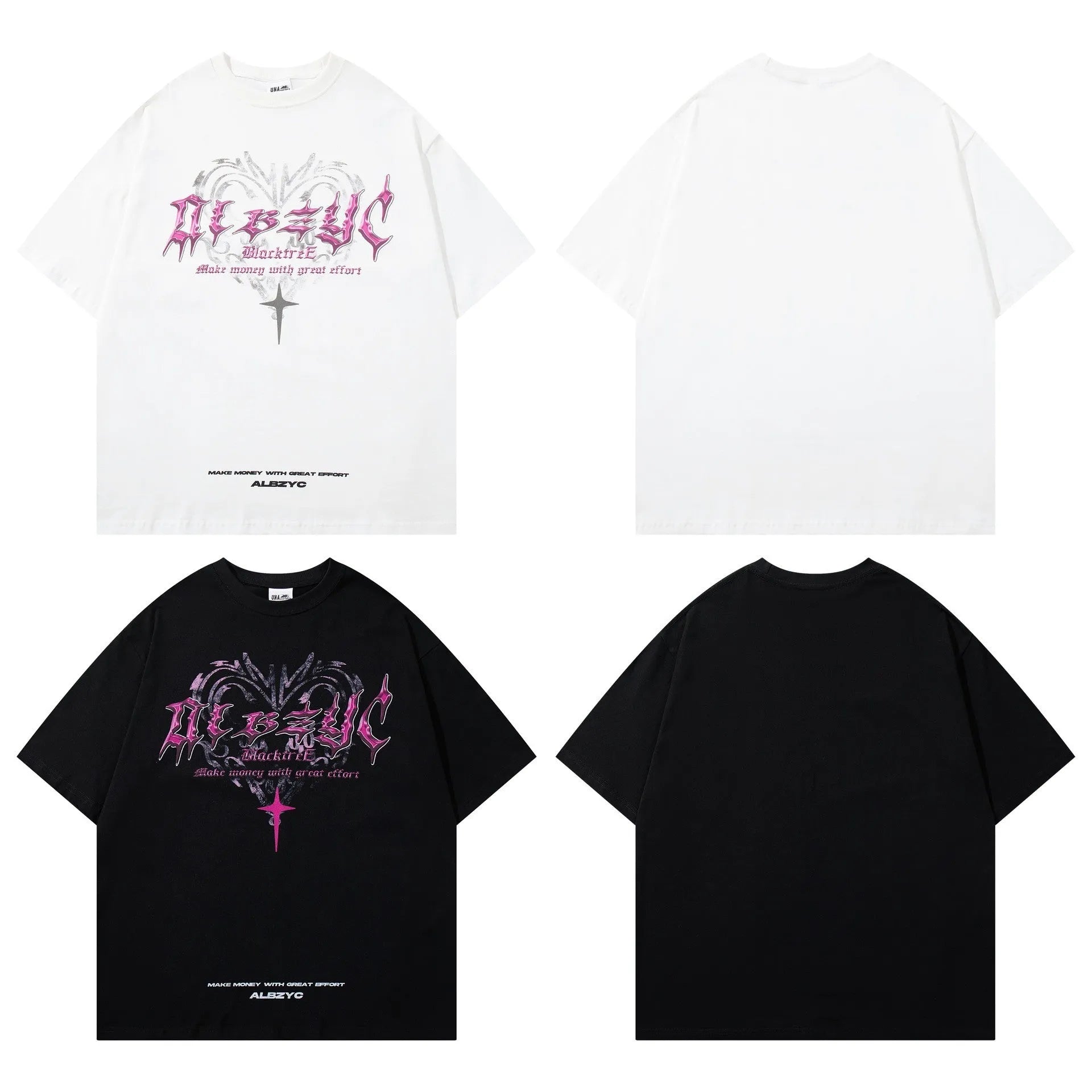Men's black cotton t-shirt with retro graphic print, loose fit, short sleeves