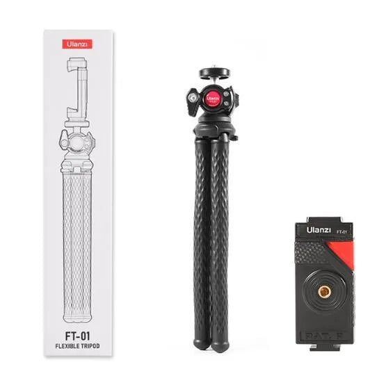 Black octopus-style flexible tripod with mobile phone clip extended to 360mm length.