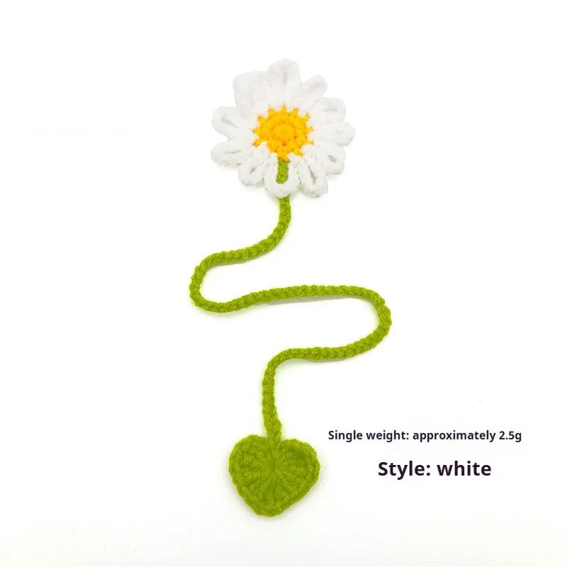 Hand-crocheted wool daisy bookmark with flexible wire in multiple colour options