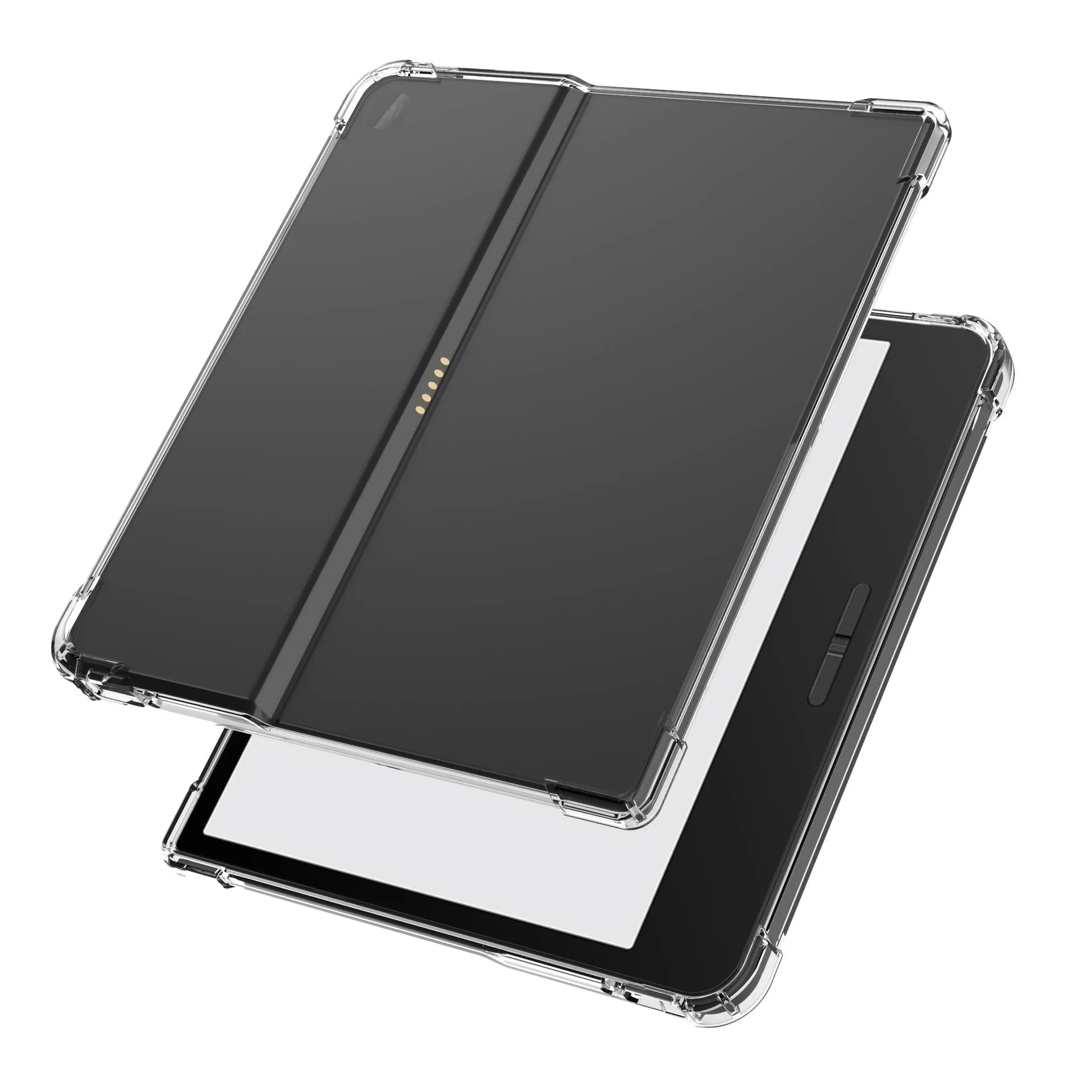 Transparent airbag phone case for a Xiaomi e-book device on a table.