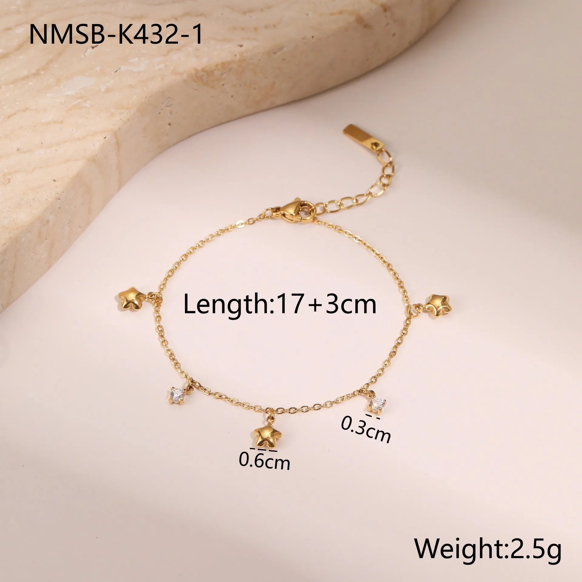 Gold plated stainless steel bracelet with geometric star pendant, women's office jewellery